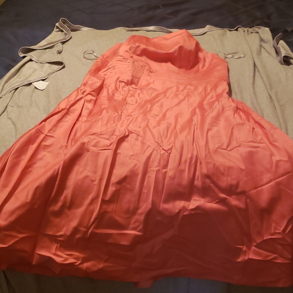 Peach strapless brides maid dress